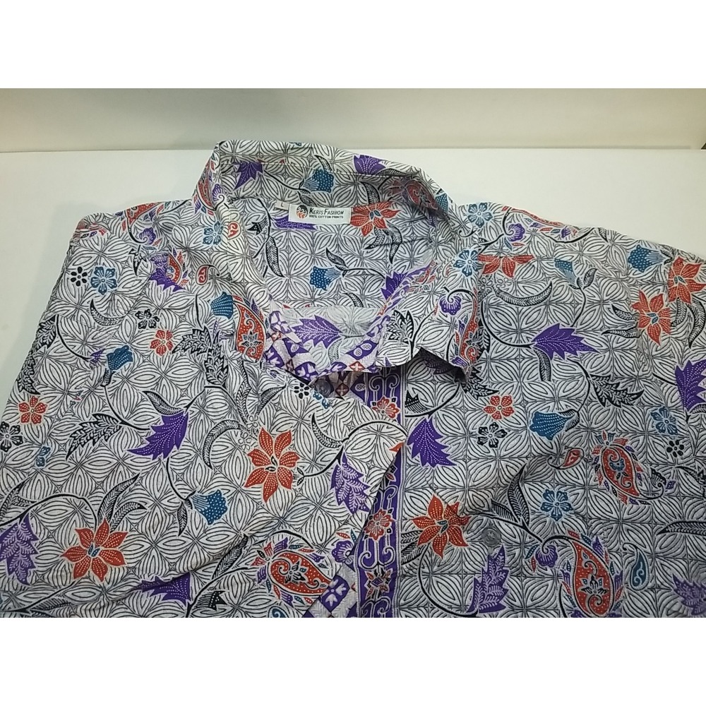Keris Fashion Mens Hawaiian Short Sleeve Button Up Shirt Large Multicolor Cotton